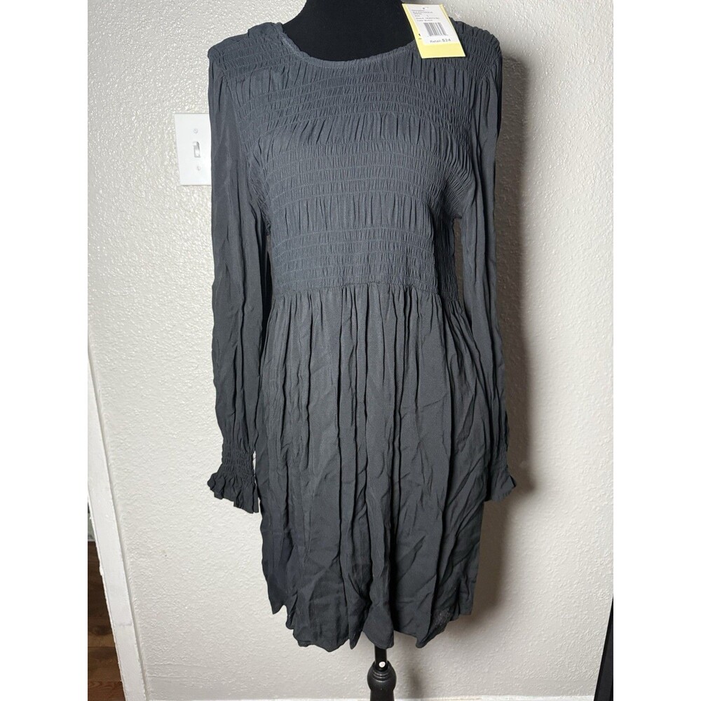 NWT Live To Be Spoiled Black Smocked Long Sleeve Mini Dress Women's Size Large